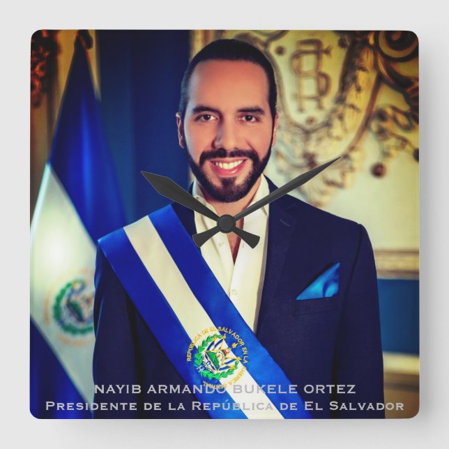 Relógio Quadrado Nayib Bukele, Presidente de El Salvadore (Frente)