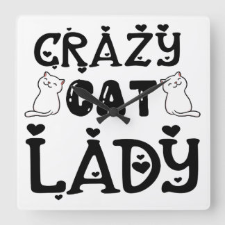 RELÓGIO QUADRADO NEGRO E BRANCO, UMA MULHER DE GATO BRANCO DIZENDO