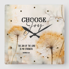 Relógio Quadrado Nehemiah 8:10 Alegria do Senhor Bíblia Dandelion