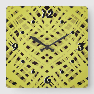 Relógio Quadrado Neon, abstrato, preto, amarelo
