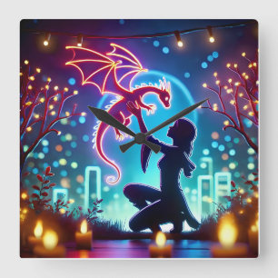 Relógio Quadrado  neon dragon trainer