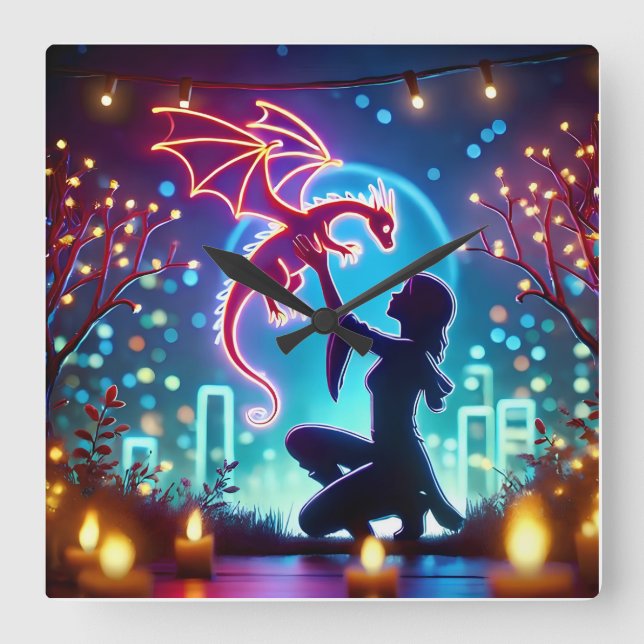 Relógio Quadrado  neon dragon trainer (Frente)