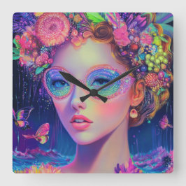 Relógio Quadrado Neon Garden Goddese