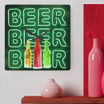 Relógio Quadrado Neon LED Beer Sinal Emerald Green<br><div class="desc">Relógio de parede quadrado impresso com sinal de bar de aparência neon. O design tem garrafas coloridas de cerveja e é escrito com a palavra BEER em LED strip-luz. Tem uma paleta colorida de verde esmeralda,  verde limão,  vermelho e âmbar. Navegue na nossa loja para procurar alternativos.</div>