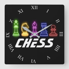 Relógio Quadrado Neon Lights Chess Pieds Chess King