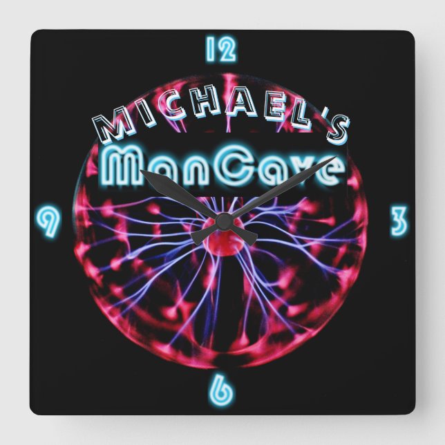 Relógio Quadrado Neon Plasma Ball Mancave Gaming Den Personalizado (Frente)