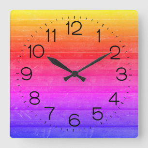 Relógio Quadrado Neon Rainbow Wood Pattern