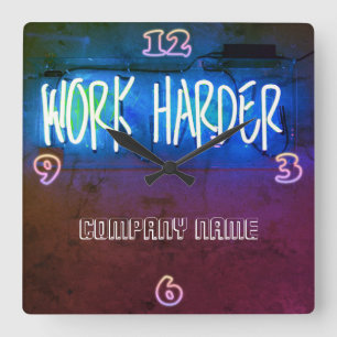 Relógio Quadrado Neon Work Harder Office Funcionarios Room Personal