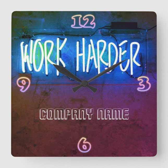 Relógio Quadrado Neon Work Harder Office Funcionarios Room Personal (Frente)