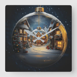 Relógio Quadrado Nested Christmas Ornament Village Clock