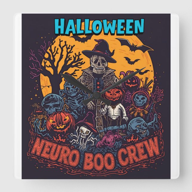 Relógio Quadrado Neuro Boo Crew Halloween (Frente)