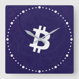 Relógio Quadrado Neurônio Bitcoin Azul Escuro