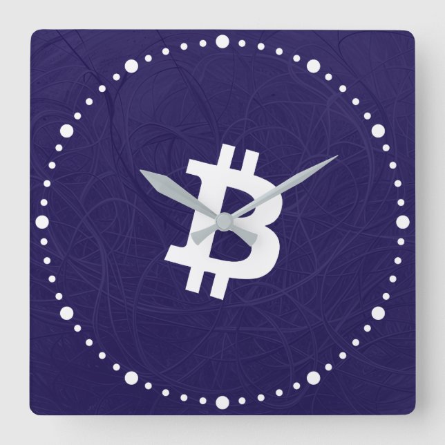 Relógio Quadrado Neurônio Bitcoin Azul Escuro (Frente)