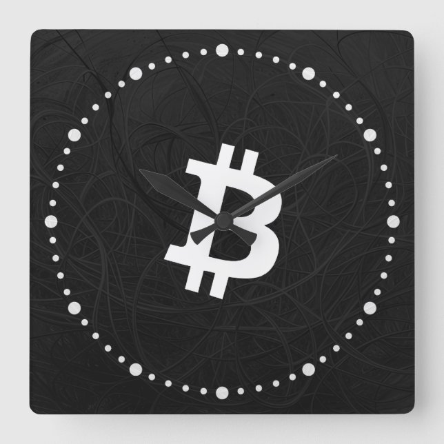 Relógio Quadrado Neurônio Preto Bitcoin (Frente)