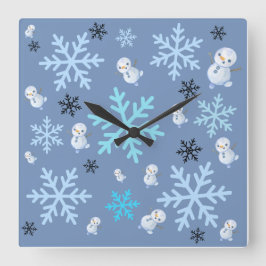 Relógio Quadrado Neves e flocos de neve em azul-real