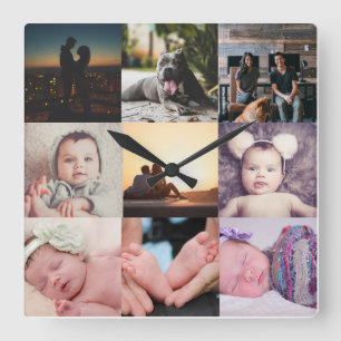 Relógio Quadrado Nine Photo Collage Modelo
