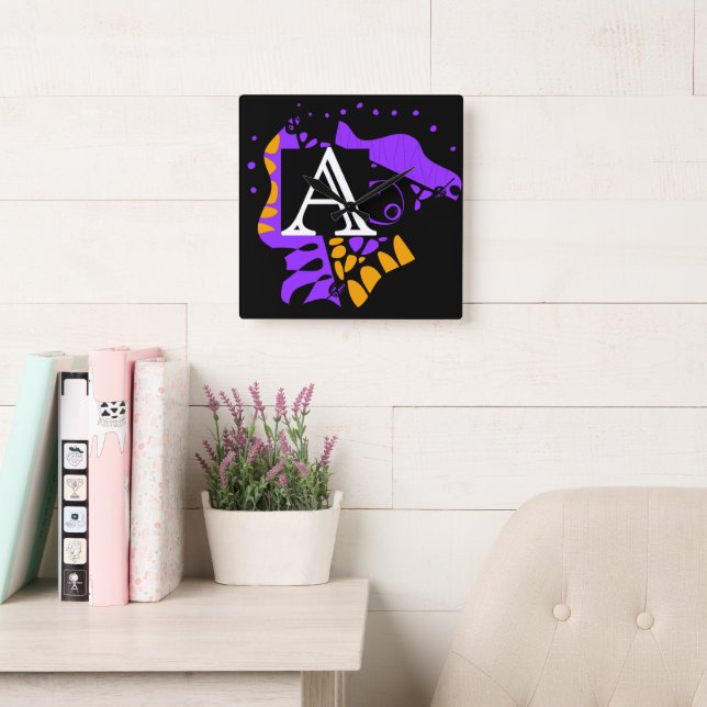 Relógio Quadrado Ninho de aves - Letra inicial personalizada A (Sala de leitura)