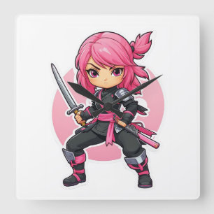 Relógio Quadrado Ninja Girl Rosa