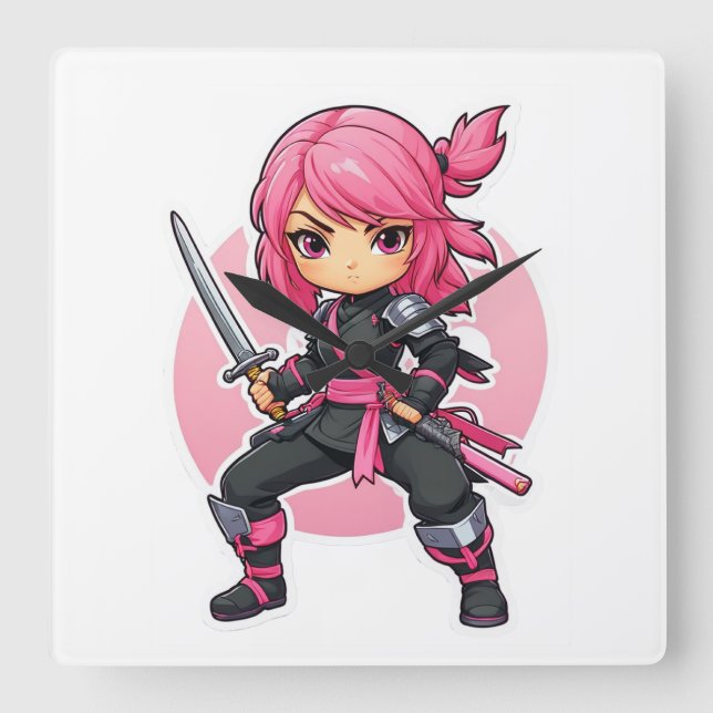 Relógio Quadrado Ninja Girl Rosa (Frente)