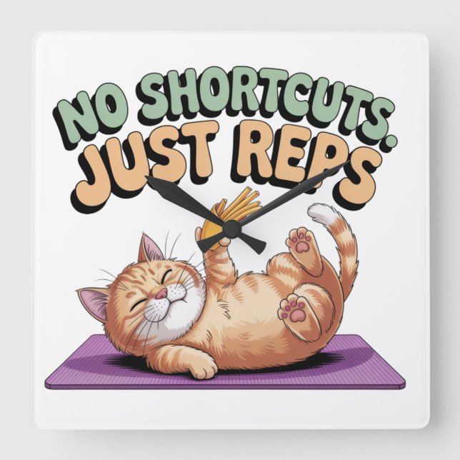 Relógio Quadrado No Shortcuts. Just Reps (Frente)