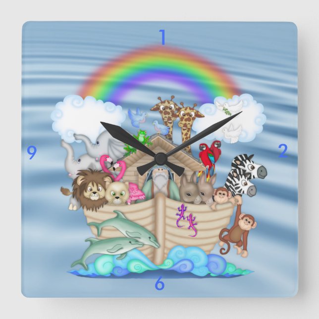 Relógio Quadrado Noahs Ark Nursery Wall Clock Gift For BaBY (Frente)