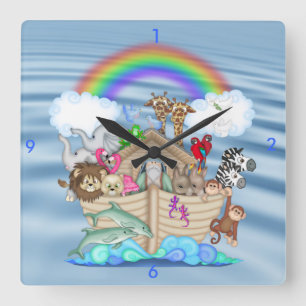 Relógio Quadrado Noahs Ark Nursery Wall Clock Gift For BaBY