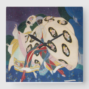 Relógio Quadrado NOCTURNE COM MASKS / Art Deco Venetian Mascarada