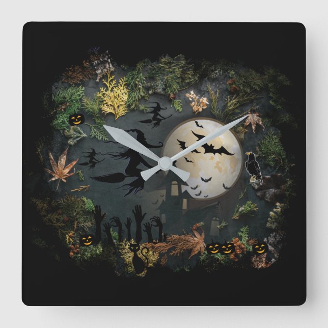 Relógio Quadrado Noite da Festa das Bruxas (Frente)