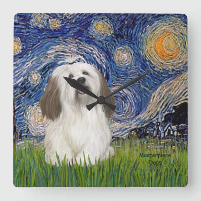 Relógio Quadrado Noite Estrelada - Havanese (#1) (Frente)