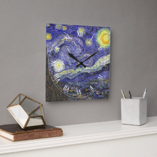 Relógio Quadrado Noite Estrelada por Vincent van Gogh