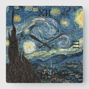 Relógio Quadrado Noite estrelado por Vincent van Gogh