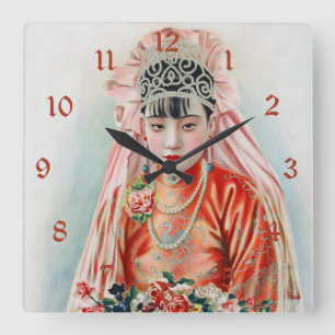 Relógio Quadrado Noiva em chinês Red Shanghai Yuefenpai