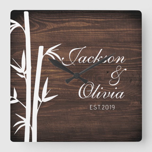 Relógio Quadrado Noiva Moderna E Noivo Nome Personalizado E Data  (Frente)