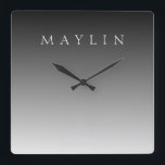 Relógio Quadrado Nome Clássico ou Palavra | Cinzas de gradiente<br><div class="desc">Inscrição elegante personalizável para um nome,  apelido ou qualquer outro texto.</div>