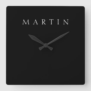 Relógio Quadrado Nome Clássico (ou palavra)   Preto e branco