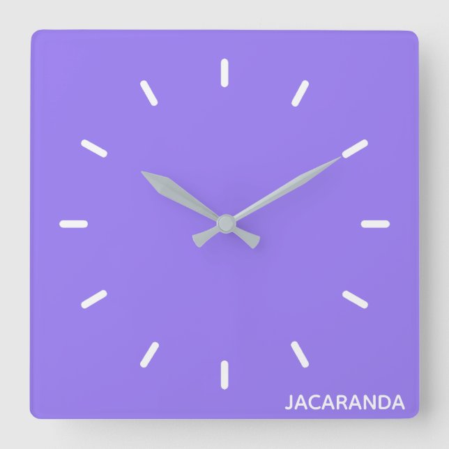 Relógio Quadrado Nome da cor roxa de Jacaranda (Frente)