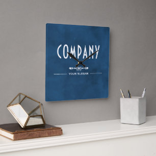 Relógio Quadrado Nome da Empresa Azul Decorativo
