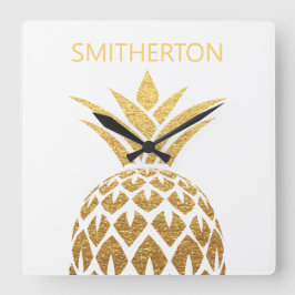 Relógio Quadrado Nome da família branca do abacaxi na moda Dourado