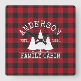 Relógio Quadrado Nome da Família Cabina Xadrez Red Buffalo