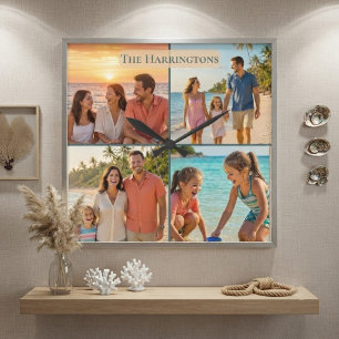 Relógio Quadrado Nome da Família Casa de Praia Vibração Costeira Co