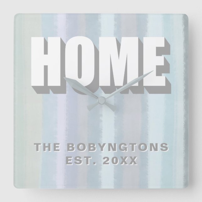 Relógio Quadrado Nome da Família Doméstica Personalizada - listras  (Frente)