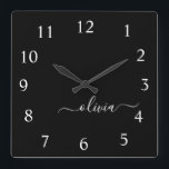 Relógio Quadrado Nome da Rapariga do Monograma de Script Branco Pre<br><div class="desc">Relógio de Nome do Monograma de Script Branco e Preto. Isto faz o doce e perfeito aniversário de 16 anos,  casamento,  chá de panela,  aniversário,  chá de fraldas ou festa de solteira presente para alguém que ama luxo de luxo e estilos quíticos.</div>