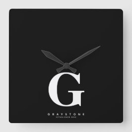 Relógio Quadrado Nome do Monograma Preto