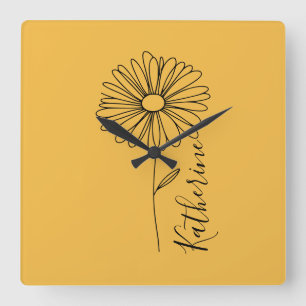 Relógio Quadrado Nome personalizado April daisy Birth Flower