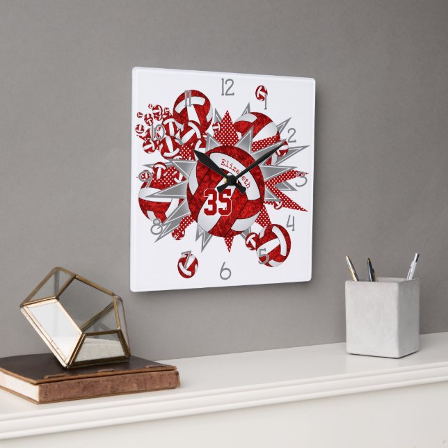 Relógio Quadrado nome personalizado das estrelas vermelhas do volle (Escritório)