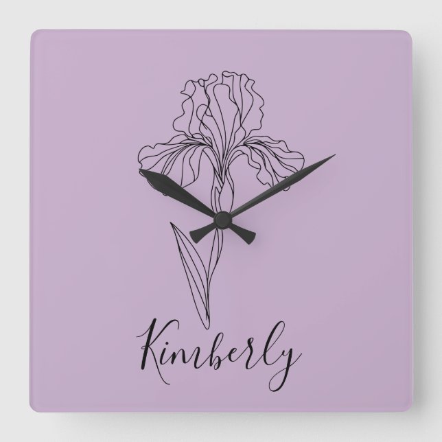 Relógio Quadrado Nome personalizado Fevereiro íris Birs Birth Flowe (Frente)