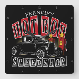 Relógio Quadrado Nome Personalizado Garagem de Estação de Gás Compr