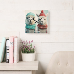 Relógio Quadrado Nome Personalizado Llamas de inverno