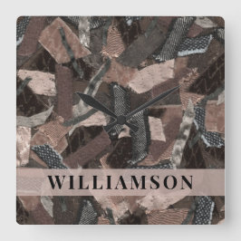 Relógio Quadrado Nome personalizado Tonalidade neutra Abstrato Brow