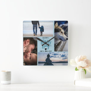 Relógio Quadrado Nomes Personalizados de Colagem de Fotografias de 